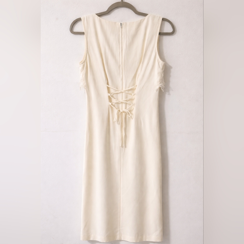 Vintage 90s Jay Jacobs Ivory Corset Back Midi Dress Made USA - Picture 2 of 7